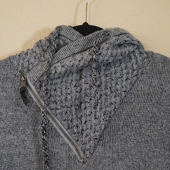 Trash Nouveau Hooded Knit Shawl Sweater Mens L 1/4 Zip Grey/Black Cotton Grunge - Picture 2 of 9